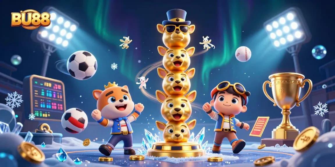 Engage with BU88 for dynamic sports betting excitement featuring vibrant 3D elements.