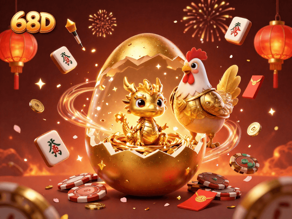 Aposte com 68D e descubra o dragão dourado em meio a fichas de poker!