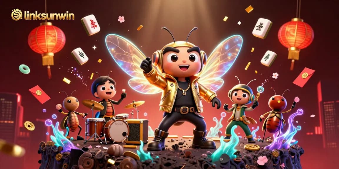 Experience the vibrant action of linksunwin with a rock star scene filled with casino-themed elements.