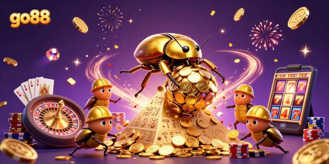 Experience the vibrant world of go88 with 3D beetles and casino treasures rolling in excitement.