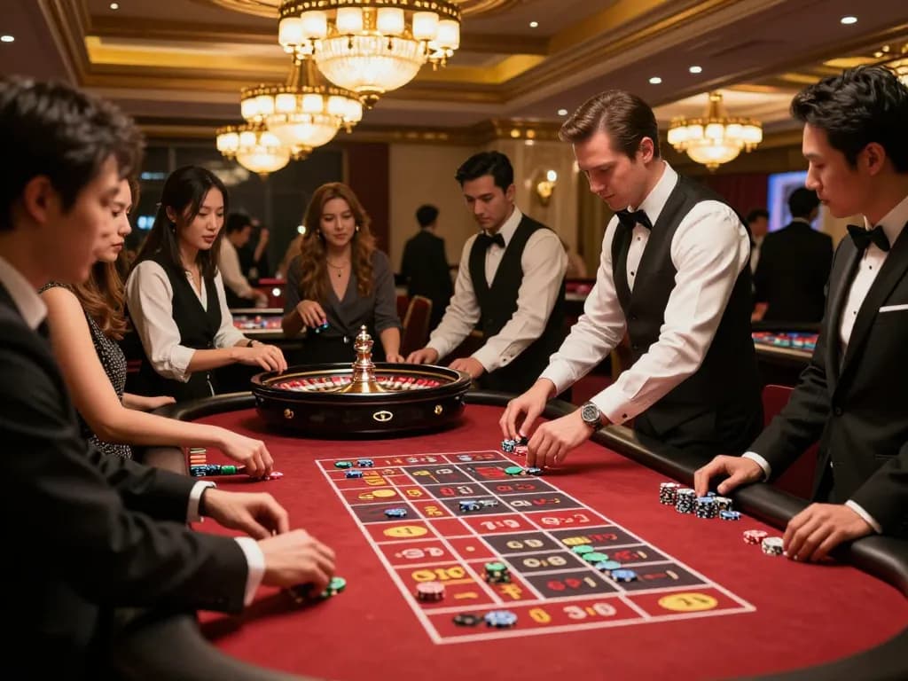 Experience the excitement of roulette gameplay at CM88 casino, vibrant atmosphere with players engaging
