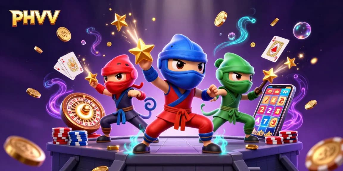 Step into the world of PHVVV with vibrant casino action, featuring 3D chameleons and golden coins.