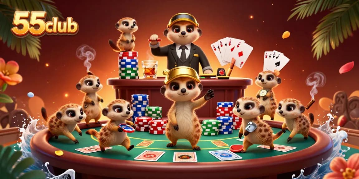 Experience thrilling gameplay at 55club with meerkats managing an exciting casino scene.