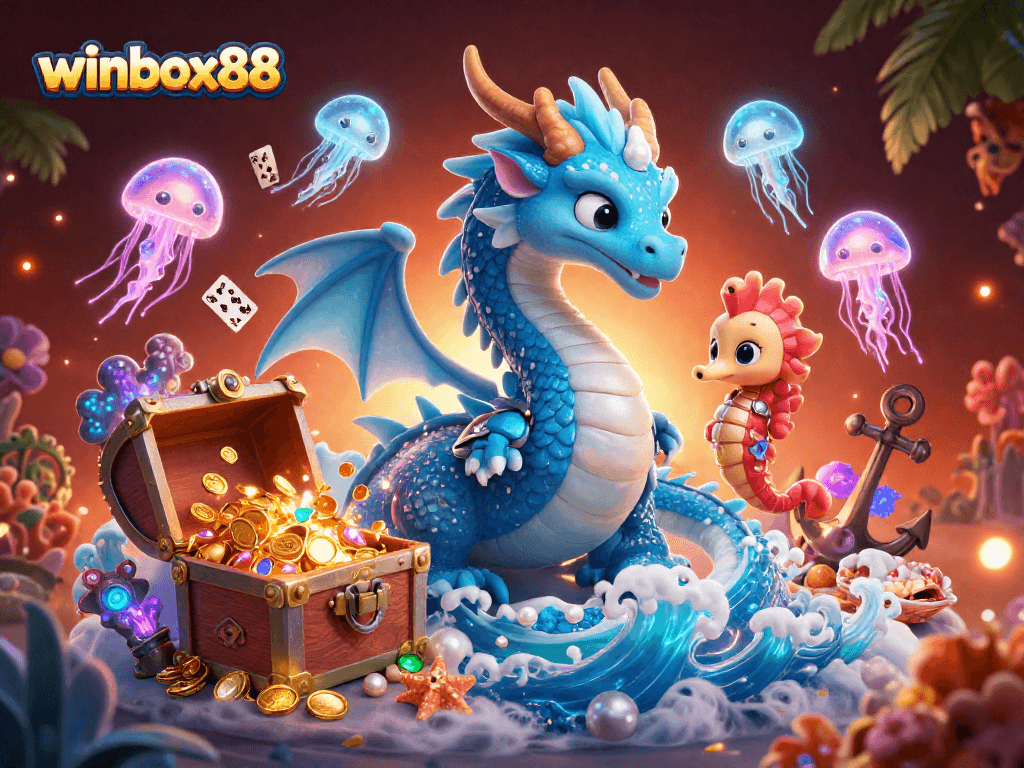 Experience thrilling wins at winbox88 with energetic characters and vibrant casino action in this colorful scene.