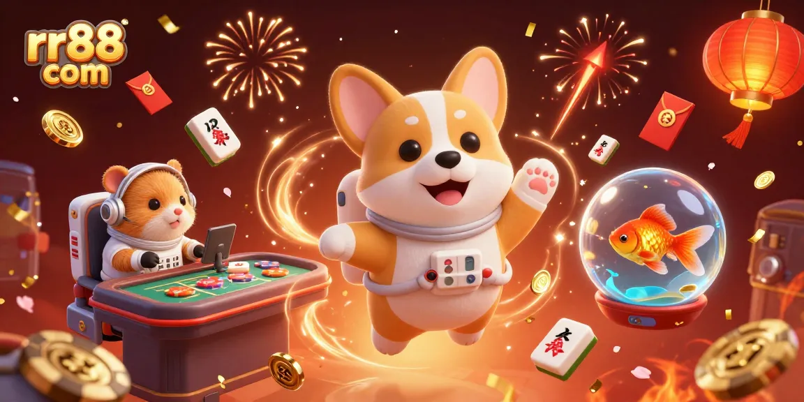 Experience thrilling gaming at rr88 com with a corgi astronaut and dynamic casino elements.