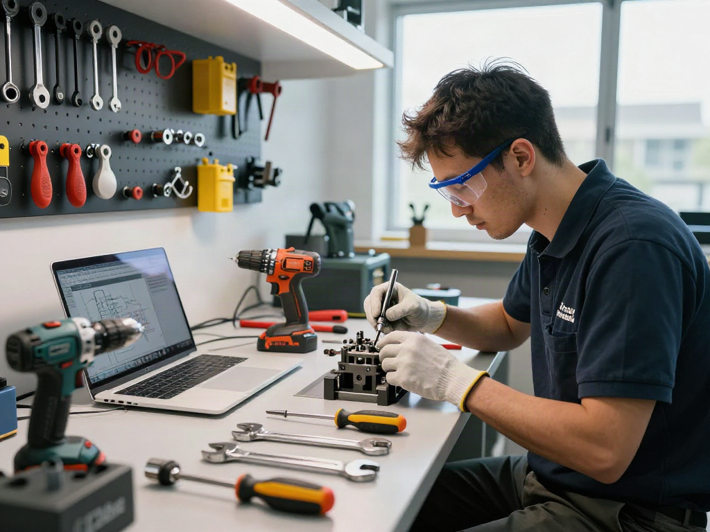 Tecnico che utilizza beta tools professionali in un laboratorio ben organizzato.