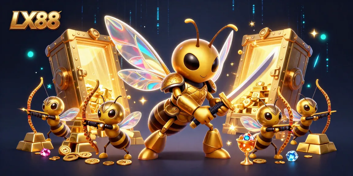 Experience the excitement of LX88 with a golden hornet samurai and treasure in a vibrant casino scene.