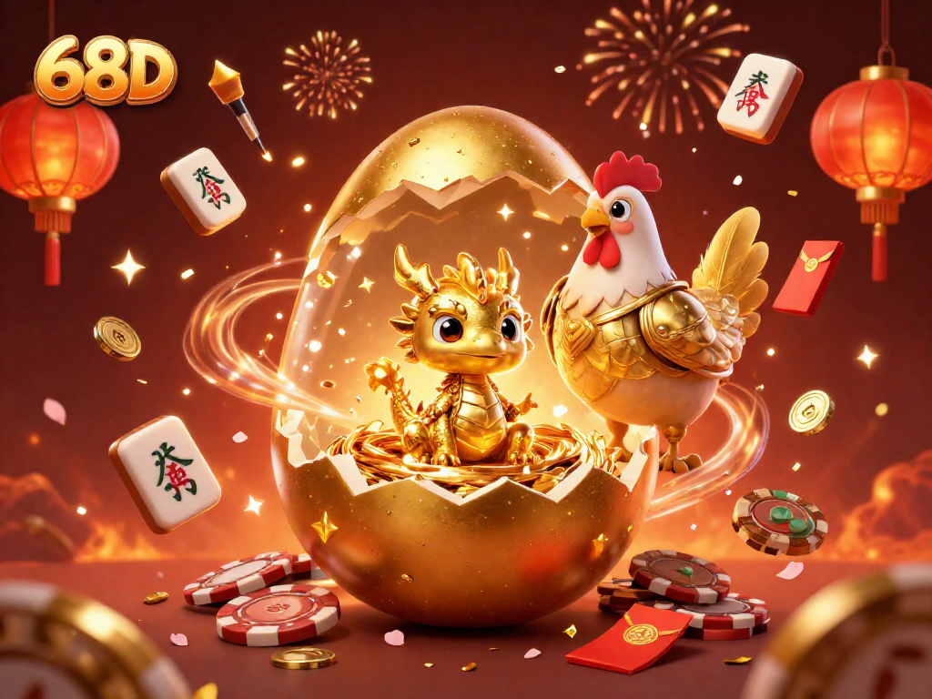 Aposte com 68D e descubra o dragão dourado em meio a fichas de poker!