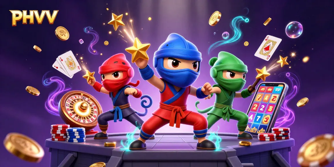 Step into the world of PHVVV with vibrant casino action, featuring 3D chameleons and golden coins.