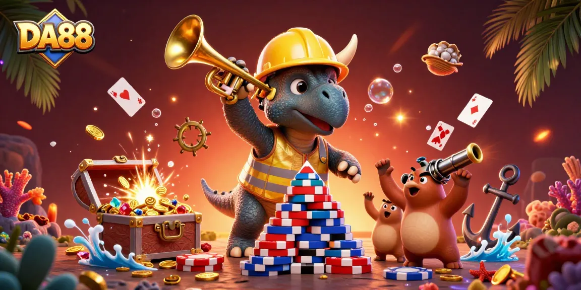 Celebrate wins with DA88 in a vibrant casino scene filled with animated characters and gaming excitement.