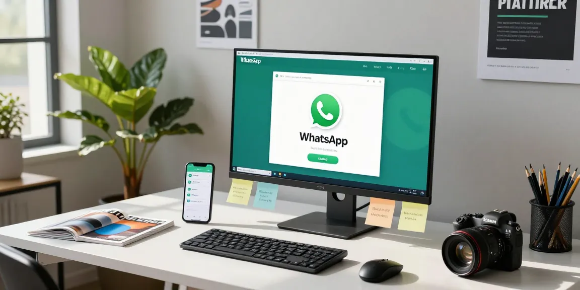 Professional using WhatsApp網頁版 on a desktop with a modern setup and natural light.