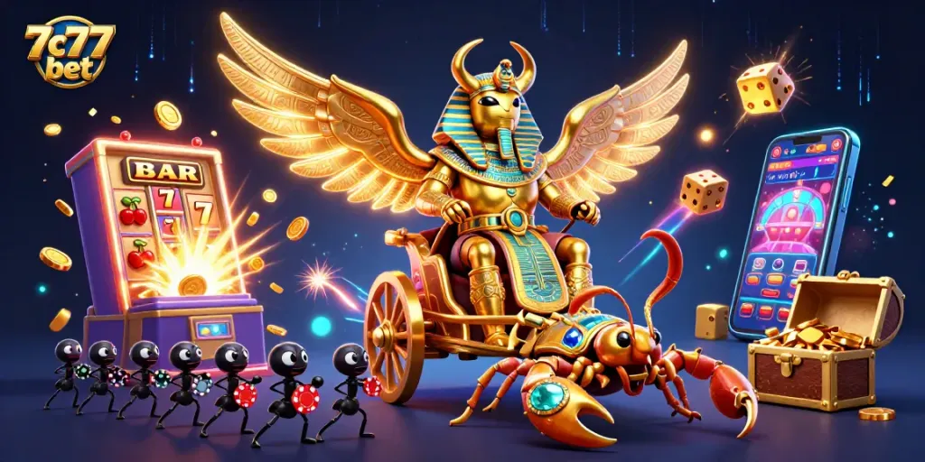 Experience thrilling gameplay with 7c77 bet in this vibrant 3D casino scene, featuring jackpot excitement and gaming action.