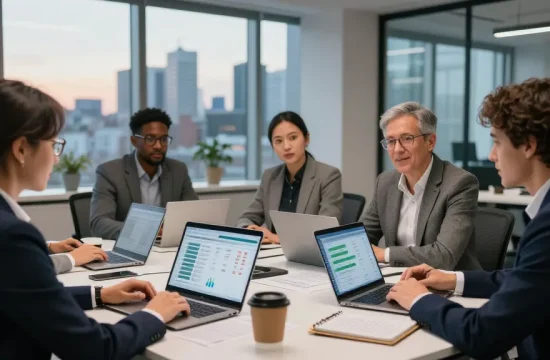 Team discussing british gas business gas solutions in a modern office setting.