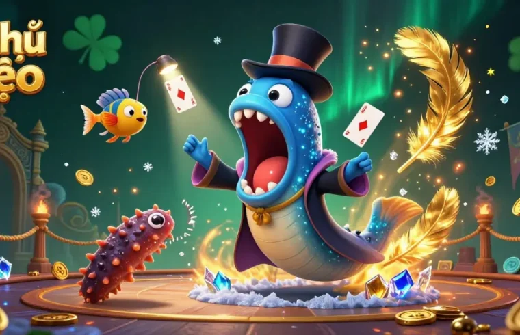 Tỷ lệ kèo card tricks performed by a bioluminescent deep-sea gulper eel at a vibrant casino scene